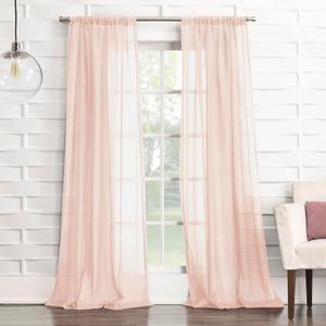 No. 918 - 56520 Tayla Crushed Texture Semi-Sheer Rod Pocket Curtain Panel, 50" x 95", Blush Pink