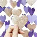 Champagne Gold Purple Heart Party Decorations Glitter Paper Love Heart Hanging Garland Banner Streamer for Valentines Day Birthday Baby Shower Wedding Anniversary Lilac Violet Lavender Themed Party