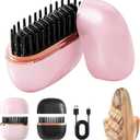 Mini Straightener,Rechargeable Portable Hair Straightener Brush,Fast Heating Hot Comb,Anti Scald Shell,3-Speed Temperature Control,Lightweight Mini Hair Straightener Brush for Home Travel Gift (Pink)