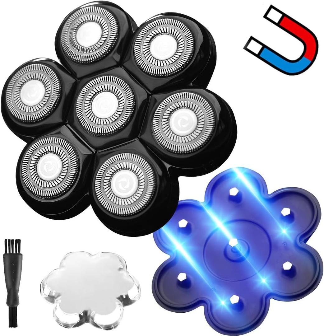 Universal Magnetic 7 Blades Head shaver replacement heads Compatible with Freedom Gold series Head Shaver, and Many Brands, Shaver Replacement Heads for Head Shaver Universal replacement heads