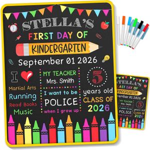 3 x DUNKMATE First Day Last Day of School Board Sign with 6 Liquid Chalk Markers Pack & Wipe Cloth - 14”x11” Double-Sided & Reusable Chalkboard - Back to School Board