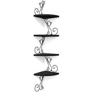 Alsonerbay Corner Shelves - Wall Mounted Floating Wood Shelf, 4 Tier Rustic Storage Shelf, Cat Shaped Shelving for Wall, Solid Wooden Decor for Living Room, Bedroom, Kitchen (Black)