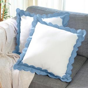 Folkulture Boho Throw Pillow Covers | (18 x 18) Set of 2 Throw Pillows for Couch Pillows for Living Room | Decorative Pillows or Outdoor Pillow Covers | Scalloped Pillow Cover | Blue Throw Pillows (Cobalt Calm)