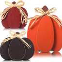 Faccito 3 Pcs Fall Decorations Wooden Pumpkin Signs Thanksgiving Table Centerpieces Autumn Tiered Tray Decorations Farmhouse Pumpkins Block with Straw Bow for Home Mantel Harvest Party(Retro Color)