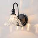 Vintage Bathroom Light Fixtures Over Mirror, 1-Light Black Wall Sconce Lighting with Flower Glass Shade, Farmhouse Vanity Lights for Bedroom Kitchen Living Room Hallway Light