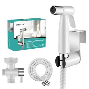BARROCK Handheld Bidet Sprayer for Toilet, Stainless Steel Metal Made Baby Cloth Diaper Spraying Kit, Bathroom Toilet Bidet Attachment Set for Bathing Pets and Feminine Hygiene, Chrome and White