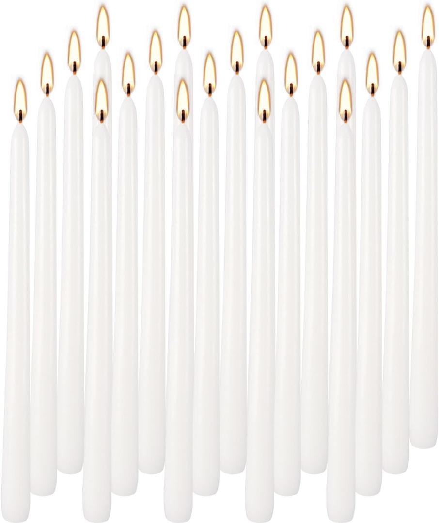 20 Pack White Taper Candles 12 Inch Tall 3/4 Inch Thick Burn 10 Hours