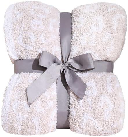 Panku Ultra Soft Leopard Throw Blanket, Plush Cozy Cheetah Blankets for Couch and Sofa Gift Pack, Knit Reversiable Luxury Fluffy Blanket Throw (50x60 Inches, Cream Stone)