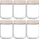 NETANY 6-pack 16oz Glass jars with Airtight Lids, Overnight Oats Containers with Lids, Wide mouth Mason Salad jars, Glass Food Storage Containers for Snacks Yogurt Spice Sugar-Beige