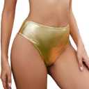 Metallic Thong Rave Bottoms High Cut High Waisted Cheeky Festival Rave Shorts (Medium, Gold)