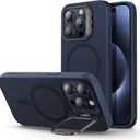ESR for iPhone 15 Pro Case, MagSafe Silicone Case with Stand, Military-Grade Protection, Built-in Camera Stash Stand, Magnetic Phone Case for iPhone 15 Pro, Cloud Series,Dark Blue