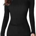 V28 Turtleneck Ribbed Sweaters for Women Cute Sexy Knitted Warm Fitted Sweater (Black)