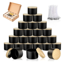 MGLIFEUL Candle Tins Jars Container Vessels for Making 4 8 Oz Black Empty Candle Tins Can Gift Box Packaging Plate with Lids Wax Container Bulk Making DIY Candle Supplies Accessories(Black,4oz,12pcs)