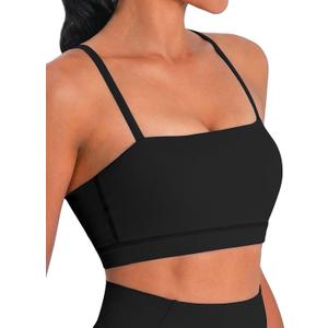 Sunzel Womens Sports Bra Buttery Soft Adjustable Straps Padded Yoga Bra Scoop Neck Wireless Bra Crop Top for Workout Gym (Large, Black)