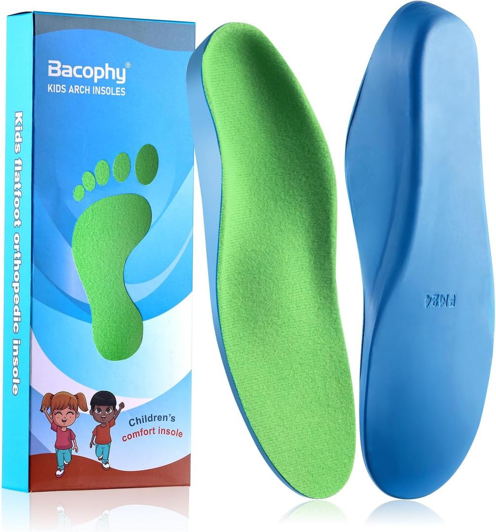 Bacophy Kids Orthotic Arch Support Shoe Insoles, Children Pu Cushioning Inserts, Shock Absorption Velvet Surfaces Deep Heel Cup Inner Sole for Flat Feet, Plantar Fasciitis, Feet Heel Pain Relief (XL) (2-3.5 M Big Kid, Blue)