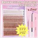Brown Lash Clusters Extension Kit, Thick Volume Brown Cluster Lashes 40D+60D Mix 12-18mm Individual Lashes with Bottom Lashes Tweezer Lash Glue, Manga Wispy Cluster Lashes DIY at Home