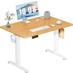 DUMOS 40 Inch Electric Standing Desk Height Adjustable, Sit to Stand Up Computer Workstations Work PC Table Home Office Study Writing Gaming Desks with Memory Presets for Walking Pad, Bedroom, Oak