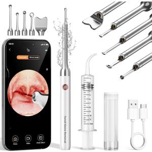Upgraded Tonsil Stone Remover with Camera, Visual Tonsil Stone Removal Kit with 6 LED Light, Tonsil Stone Removal Tool Camera with 1080P, 5 Head Attachments, for iOS & Android (White)