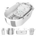 Collapsible Baby Bathtub for Infants to Toddlers with Soft Bath Cushion Foldable Baby Bath Tub with Thermometer and Drain Outlet, Baby Tub for Toddlers 0-6 Years Boys and Girls (Grey)
