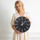 Wall Clock 12 Inch Silent Non-Ticking Imitation Wood Indoor Clock Round White Decor Clock Modern 3D Figures Quartz Wall Clocks for Home, Hotel, Office, School, Bedroom, Living Room, Kitchen