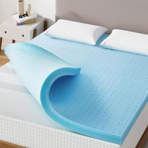 Maxzzz Full Mattress Topper, 3 inch Cooling Mattress Topper, Memory Foam Gel-Infused Bed Topper, Medium Firm Mattress Topper, CertiPUR-US Certified, Bule