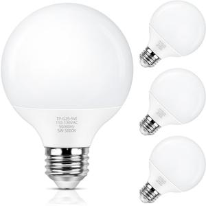 MAXvolador G25 LED Globe Light Bulbs 60W Equivalent, Daylight White 5000K Bathroom Vanity Round Bulb, 500LM E26 LED for Makeup Mirror, Non-Dimmable 4 Pack