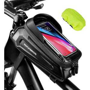ROCKBROS Bike Phone Mount Frame Bag, Oversized EVA Waterproof Bike Phone Holder Bicycle Top Tube Front Frame Bag Bikes Accessories Gifts Pouch for Phones Under 7.5 (Black-1.7L)