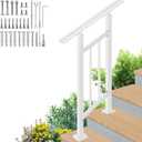 Handrails for Outdoor Steps,Outdoor Stair Railing - Fits 1 to 2 Steps,Easy DIY Installation Kit Included, White Wrought Iron Hand Rails for Outdoor Steps, 
38"L x 25"W