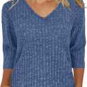 JomeDesign Womens Sweaters V Neck 3/4 Sleeve Shirts Dressy Casual Blouses Loose Fit Tunic Tops Fall Fashion (Purple, XL)