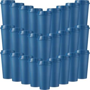 Honeydak 45 Pack 16 oz Reusable Coffee Cups with Lids Water Bottle Iced Coffee Travel Mug Reusable Portable Plastic Tea Tumblers Bulk for Hot and Cold Drinks Birthdays Party(Classic,Dark Blue)