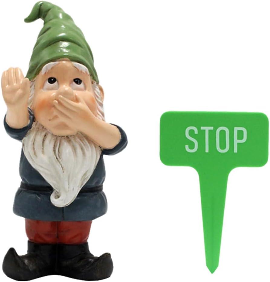 Funny Stop Garden Gnome - 6.2 Inch Resin Statue with Stop Sign, Humorous Outdoor Decor for Yard, Garden, Patio, Dog Poop Area & Trash Can Guardian