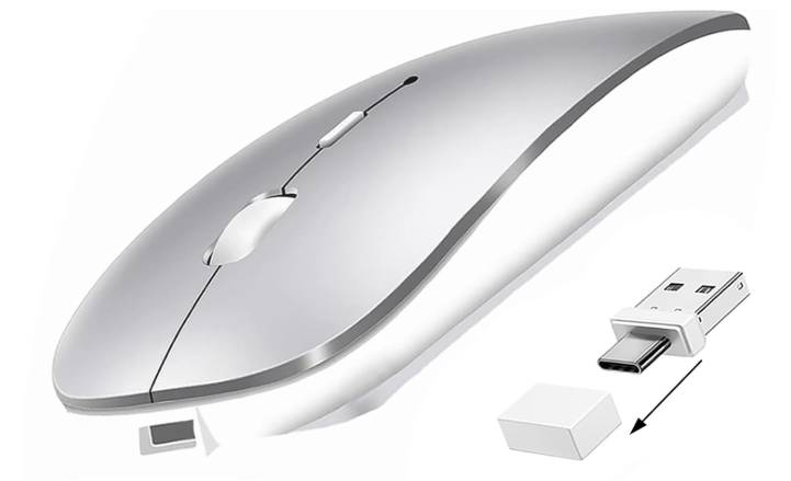 Bluetooth Wireless USB C Mouse for MacBook Air Pro iMac Desktop Laptop, Rechargeable Silent Wireless Mouse Compatible with Surface Pro/Computer/Mac Air/iPad (Silver)