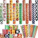 Deekin 48 Pcs Sports Party Favors Slap Bracelets Football Baseball Soccer Snap Bracelet Bands Slap Bands Colorful Decorations for Kids Birthday Party Supplies, 8.8 x 1.2 Inch