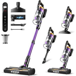 Cordless Vacuum Cleaner for Home, 580W/48KPa Powerful Suction, 65 Min Runtime, Lightweight Stick Vacuum with Touch Screen & Wall Mount, Handheld Vacuum for Pet Hair, Carpet & Hard Floors (Purple)