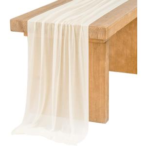 Ling's Moment 10Ft Ivory Chiffon Like Table Runner with Silver Sparkle for Beige Wedding Rustic Boho Wedding Party Bridal Shower Decorations Birthday Party