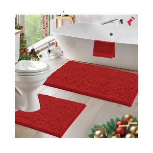 Red Bathroom Rug Set 3‑Piece, 20-30,15-23 & 20-20 U inch Festive Holiday Bathroom Decor, Non‑Slip Washable Absorbent Mats for Spacious Bathrooms