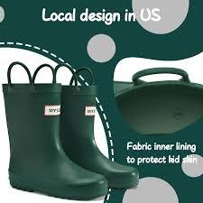 mysoft Kids Rain Boots for Girls Boys Toddler Waterproof Rubber Cute Printed with Easy-On Handles Green 12