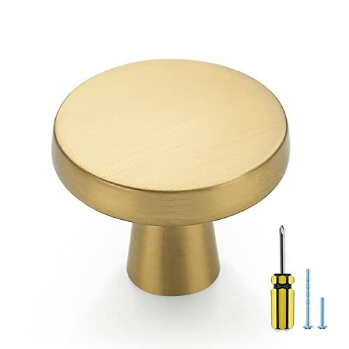 Ravinte 30 Pack Solid Knobs Kitchen Cabinet Round Pulls Dresser Handles Gold Cupboard Hardware Brushed Brass Door Drawer Knobs