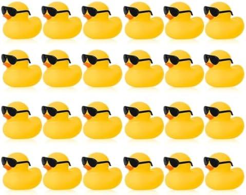Hoemwarm 24 Set Mini Rubber Ducks with Sunglasses, Tiny Bath Rubber Ducks Bulk for Car Dashboard Decorations Cruise Birthday Party Favors (Yellow)