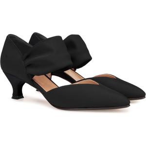 Coutgo Womens Low Kitten Heel Dress Shoes Pointed Toe Slip on Ankle Strap Cutout Elegant Party Wedding Pumps (10, Black)