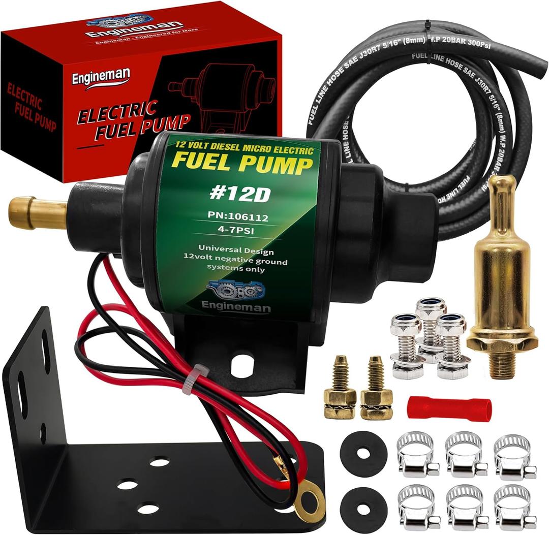 12D Micro Electric Diesel Fuel Pump Universal 5/16 inch Inlet and Outlet 12V 1-2 A, 35 GPH, 4-7 PSI with 5/16 Inch (8mm) ID Fuel Line Hose 6.56FT