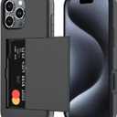 Qinmay Compatible with iPhone 15 Pro Max Case with Card Holder, Dual Layer Shockproof,Heavy Duty Protective Hidden Slot Slim Wallet Phone CoverBlack