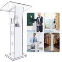 HODLBIT Upgraded Acrylic Podium Stand, Pulpits for Churches, 47.5inch Modern Lecterns & Podiums with Storage Shelf for Classroom, Weddings, Professional Presentation Podiums, Easy Assembly