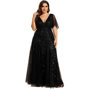 Ever-Pretty Mother of The Bride Dress Plus Size V-Neck Sequin Embroidery A Line Formal Evening Dresses with Sleeves (18)
