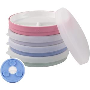 Elk and Friends Kids 6.7 Porcelain Divided Plates with Silicone Suction Sleeves + Silicone Lids | Suitable for Babies/Kids/Toddlers | Microwave & Dishwasher Safe | Non Slip | Snack Dishes | 4 Pack (Blush/Misty Blue/Sage/Lilac)