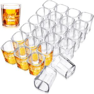 Dingion 24 Pack Heavy Base Shot Glasses Bulk 2 oz Acrylic Clear Square Shot Glasses Tequila Espresso Cups Sets for Whiskey Wine Beer Vodka Cocktail Birthday Wedding Holiday Party Gifts