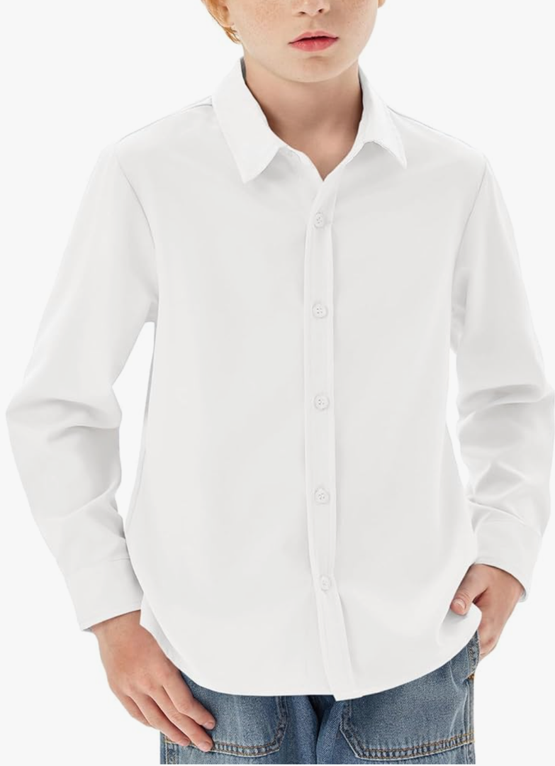 Boys Long Sleeve Dress Shirts Kids Classic Collared Button-Down Shirt School Uniform Shirts Size 10Y