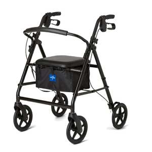 Medline Aluminum Rollator Walker, Burgundy, 300 lb. Weight Capacity, 8” Wheels, Adjustable Height Handle, Padded Seat & Backrest, Rolling Walker for Seniors and Mobility Impaired