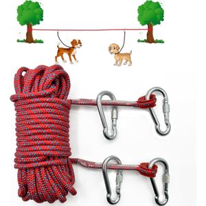 Dog Tie Out Cable for Camping, 50ft Portable Dog Trolley System for Small Medium Large Dogs up to 250lbs, Dog Lead for 2 Dogs, Dog Runner for Yard Camping Training Running Hiking Outdoor (Red)