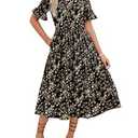 Zeagoo Women Summer Dress Short Sleeve Casual Midi Dress with Pockets Ruffle Sleeve V Neck Tiered Dress, 